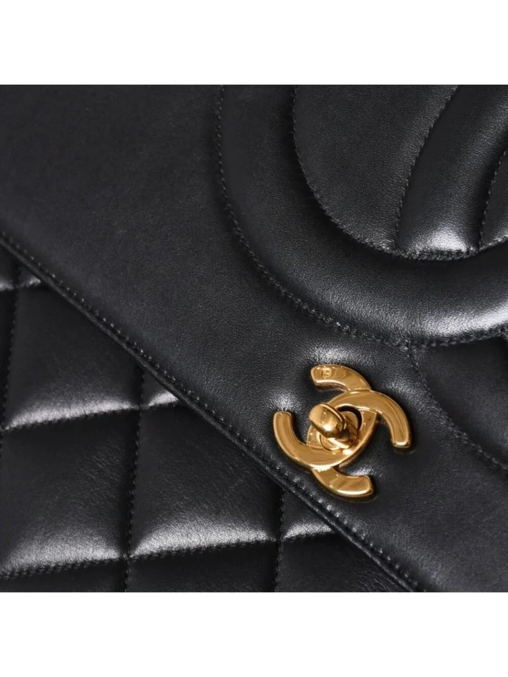 Chanel S Flap Chain Shoulder Bag CC Logo Lambskin Black Gold